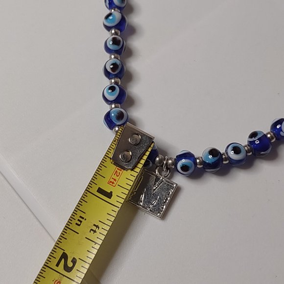 Weird Blue Eyeball Bead Adjustable Length Necklace With Letter M Pendant - Picture 8 of 11